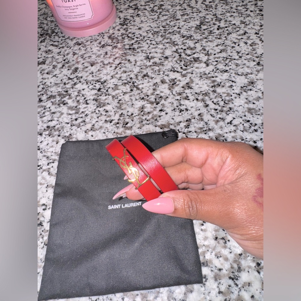 Yves Saint Laurent Red Leather Bracelet with Gold Logo